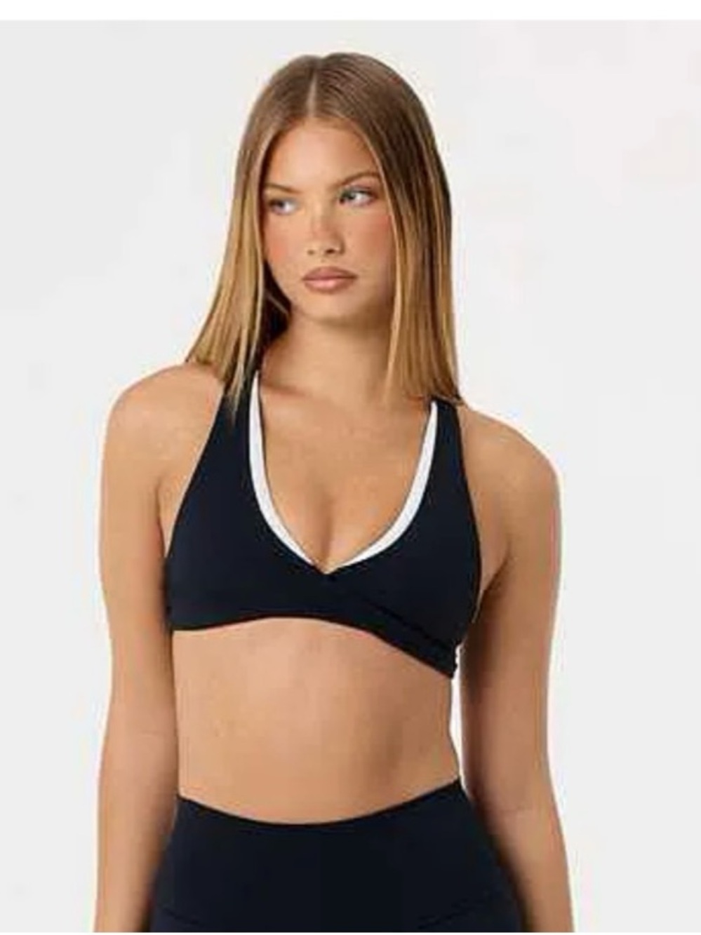 Black V-Neck Racerback Sports Bralette with White Trim